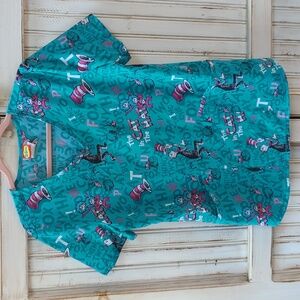 Dr Seuss, cat in the hat scrub top. Small